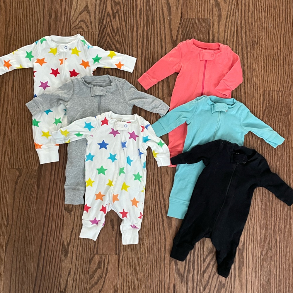 Lot of Primary rompers, NB newborn size.